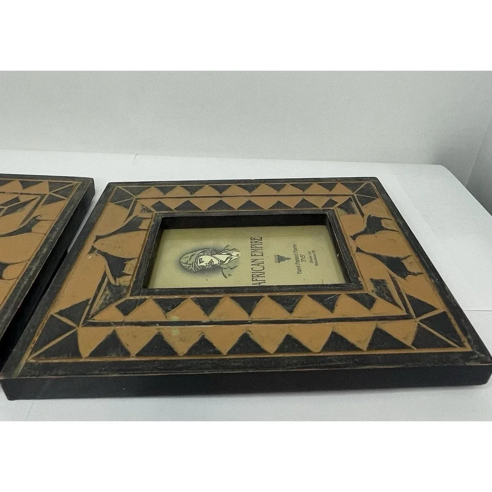 Dezine African Empire Picture Frames Set /2 Carved Hand Painted Giraffes 3